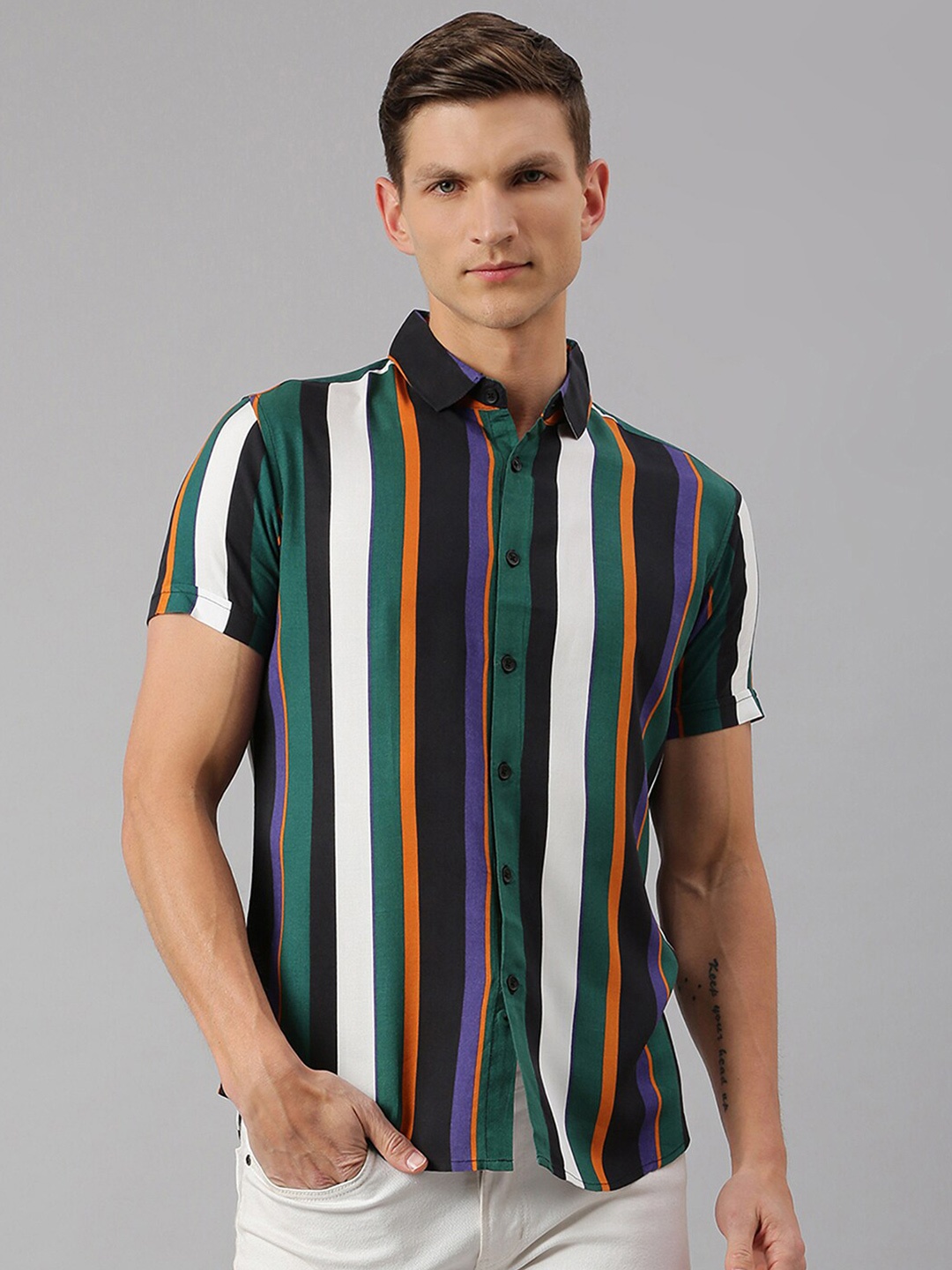 

Dennis Lingo Men Multicoloured Comfort Slim Fit Striped Casual Shirt, Multi
