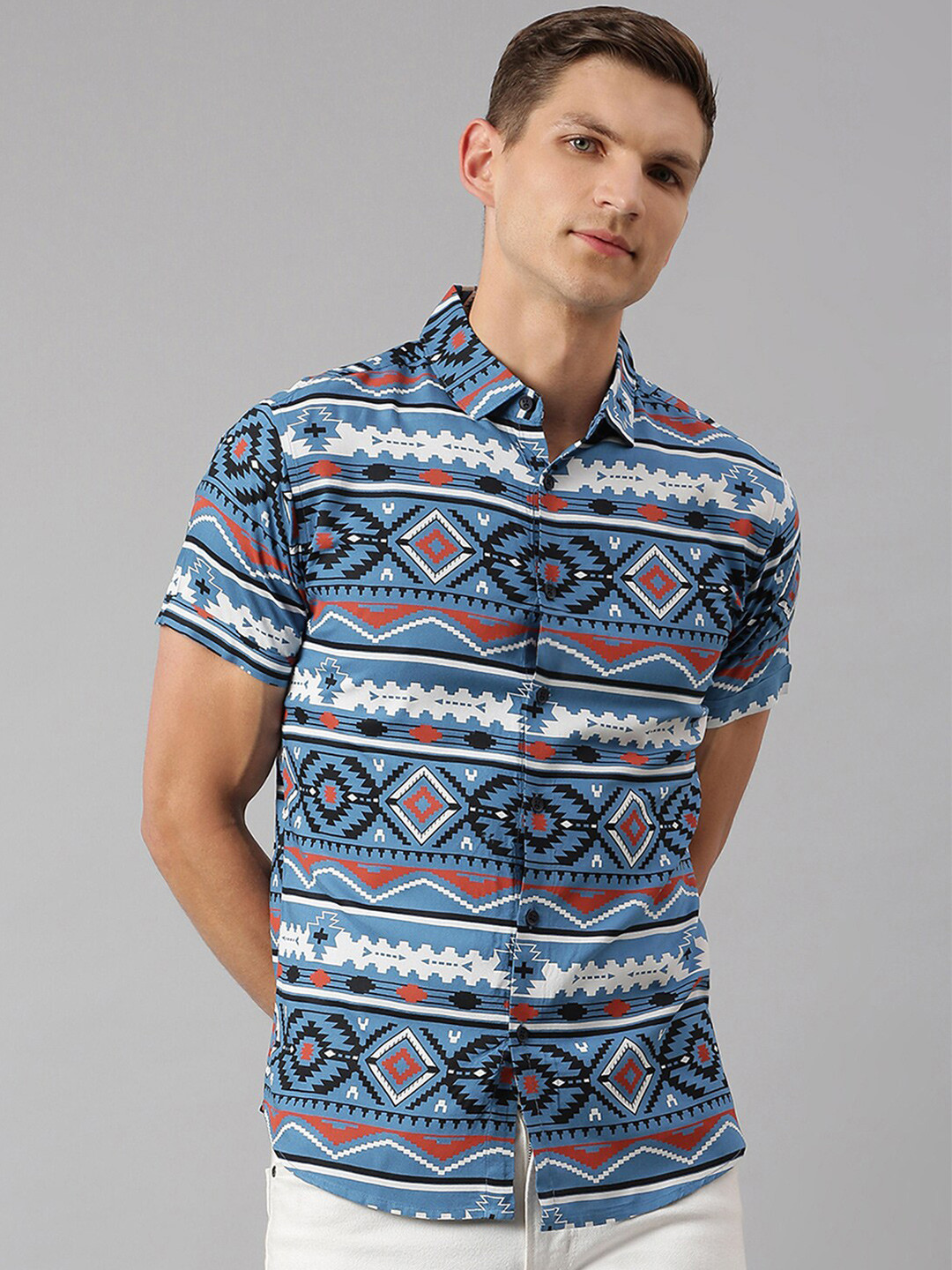 

Dennis Lingo Men Blue Comfort Slim Fit Printed Casual Shirt