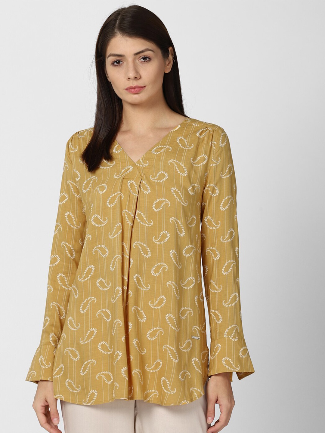 

Van Heusen Woman Yellow & White Viscose Rayon Printed Tunic