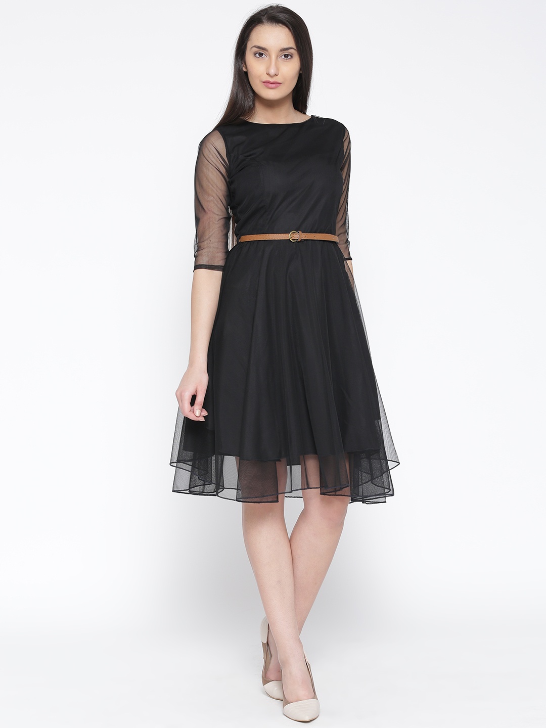 

U&F Women Black Solid Fit & Flare Dress