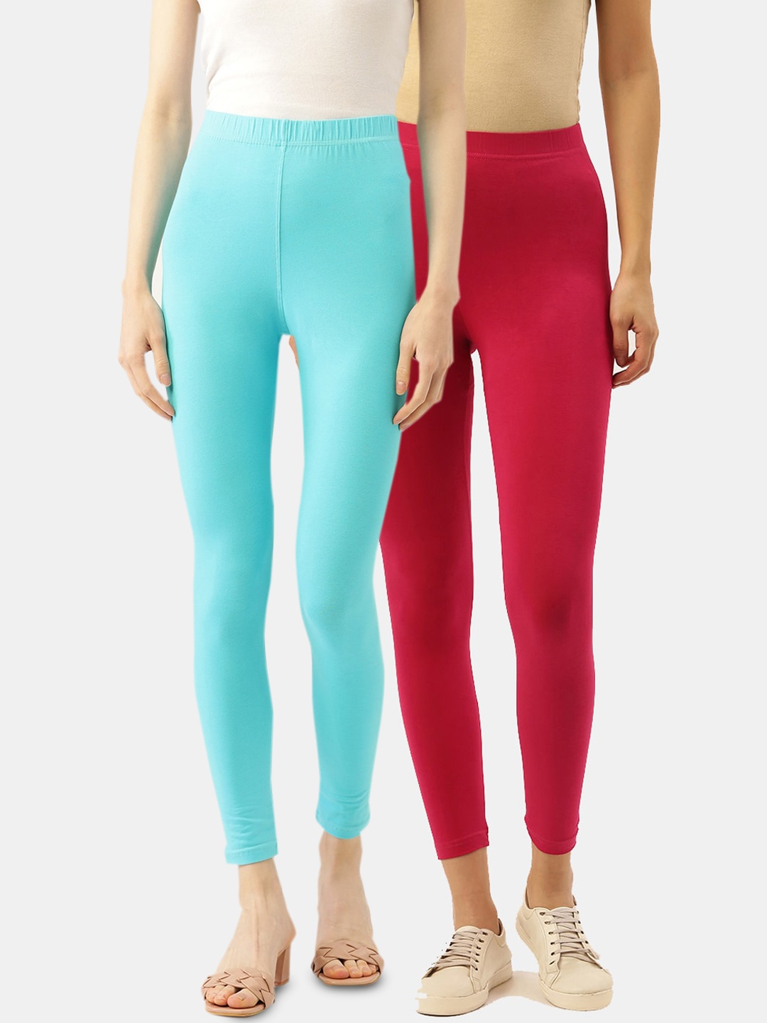 

Leading Lady Women Pack Of 2 Blue & Magenta Solid Ankle-Length Leggings