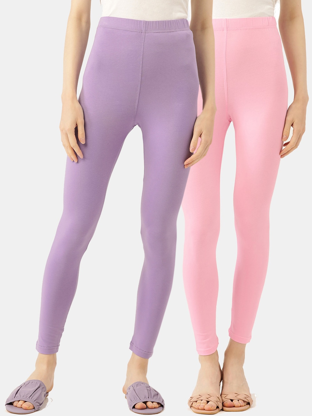 

Leading Lady Women Pack Of 2 Pink & Mauve Solid Ankle-Length Leggings