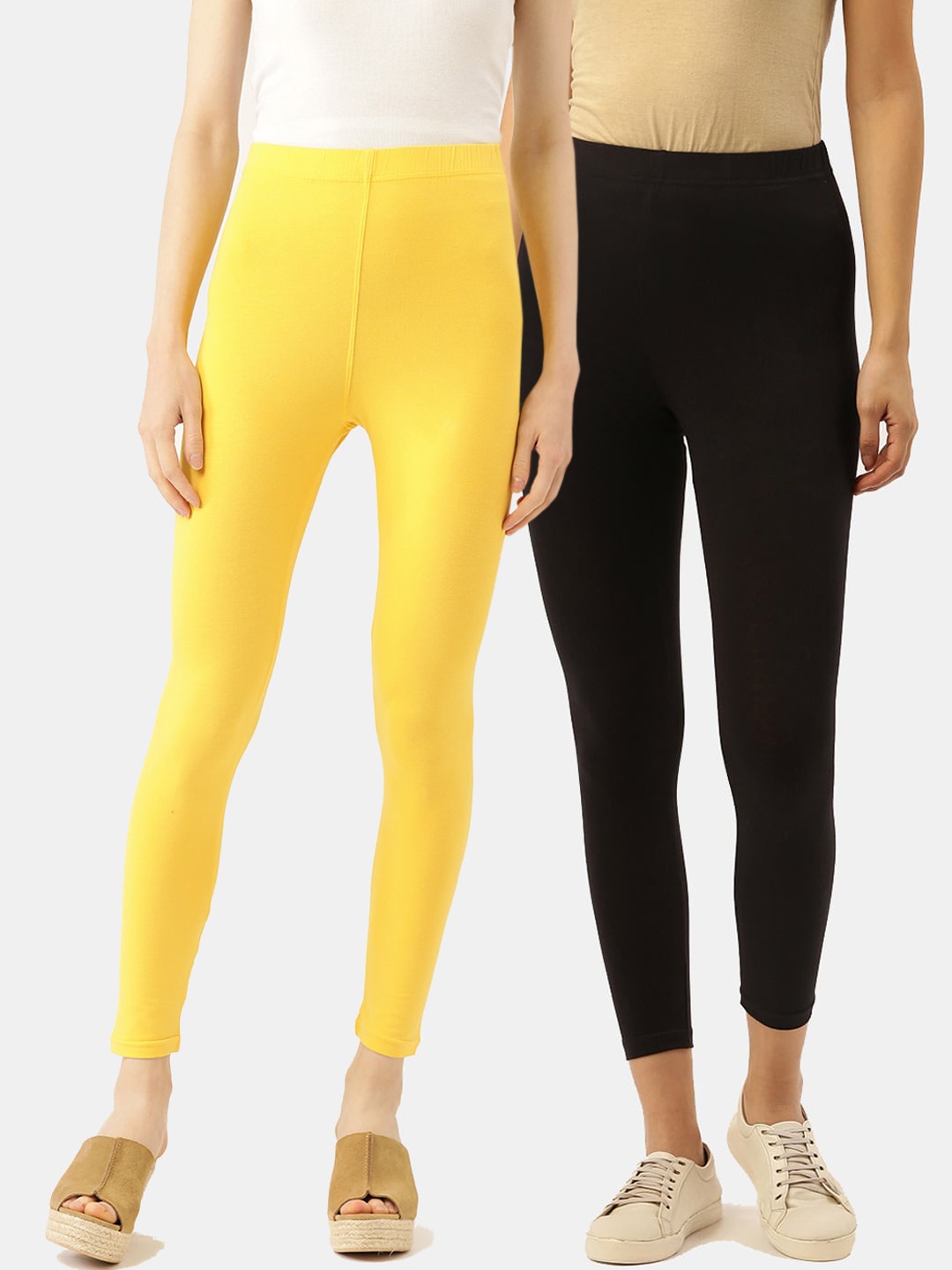 

Leading Lady Women Pack Of 2 Solid Ankle-Length Leggings, Yellow