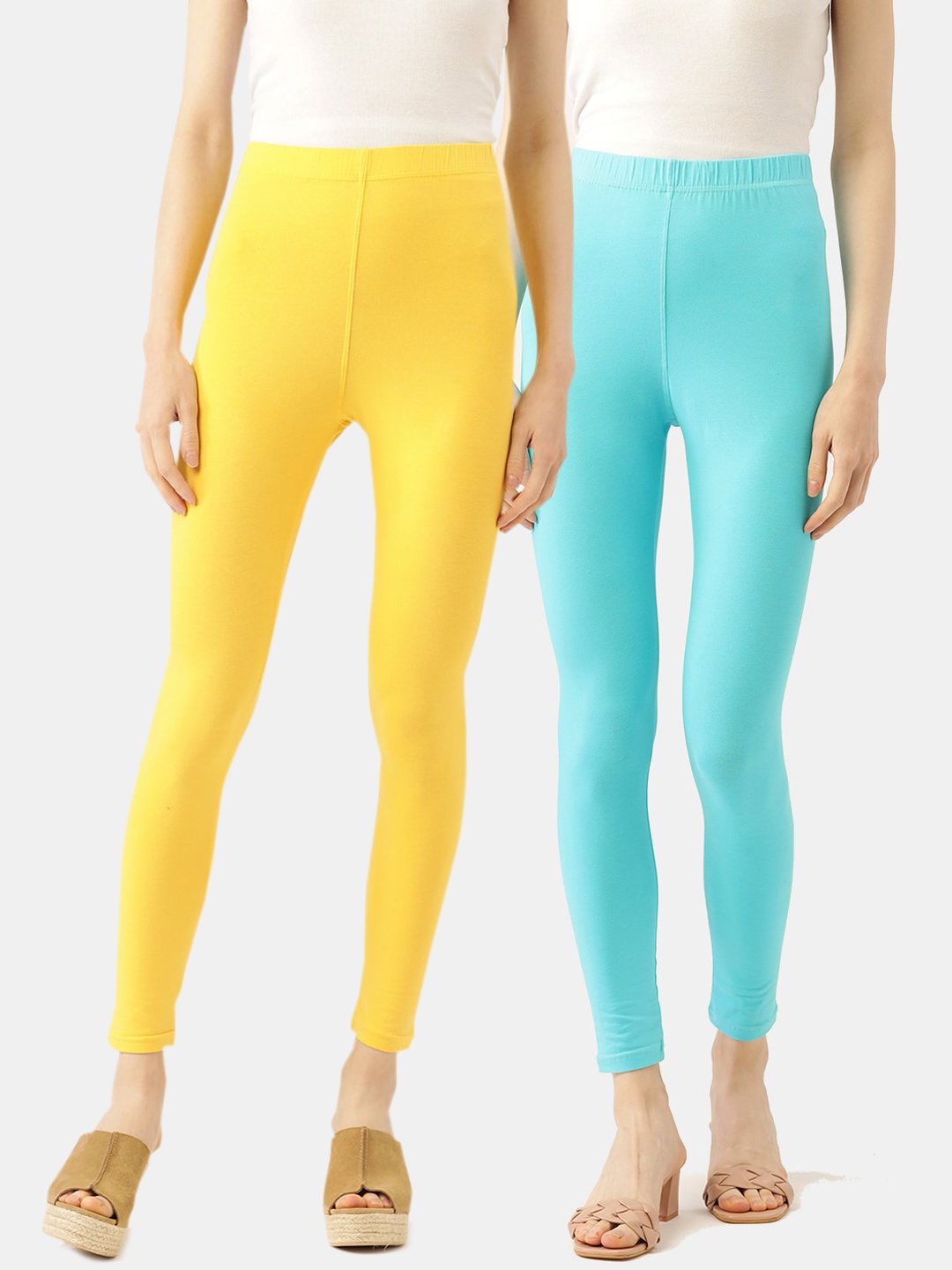 

Leading Lady Women Pack of 2 Blue & Yellow Solid Ankle Length Leggings