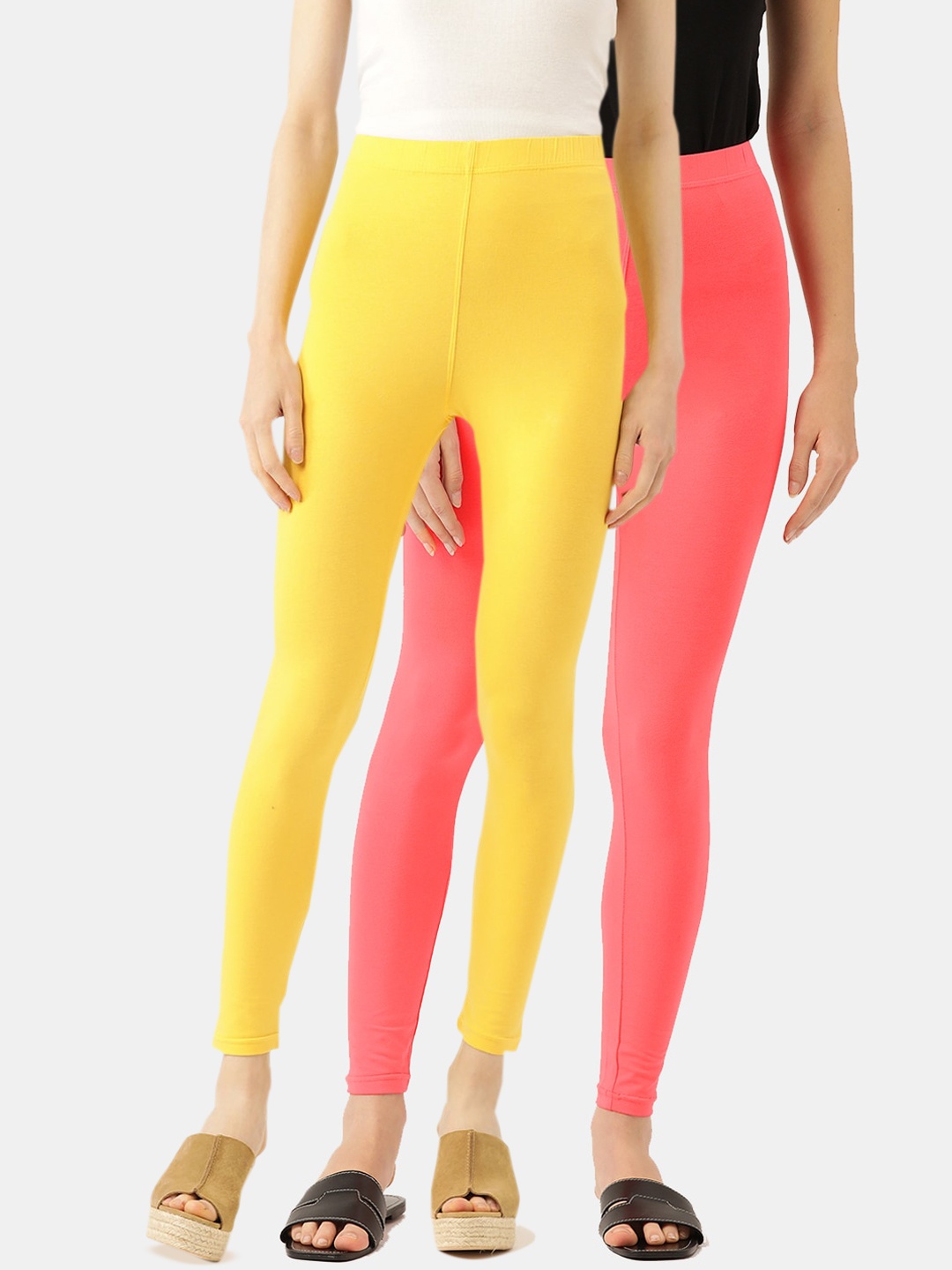 

Leading Lady Women Pack Of 2 Solid Ankle-Length Leggings, Orange