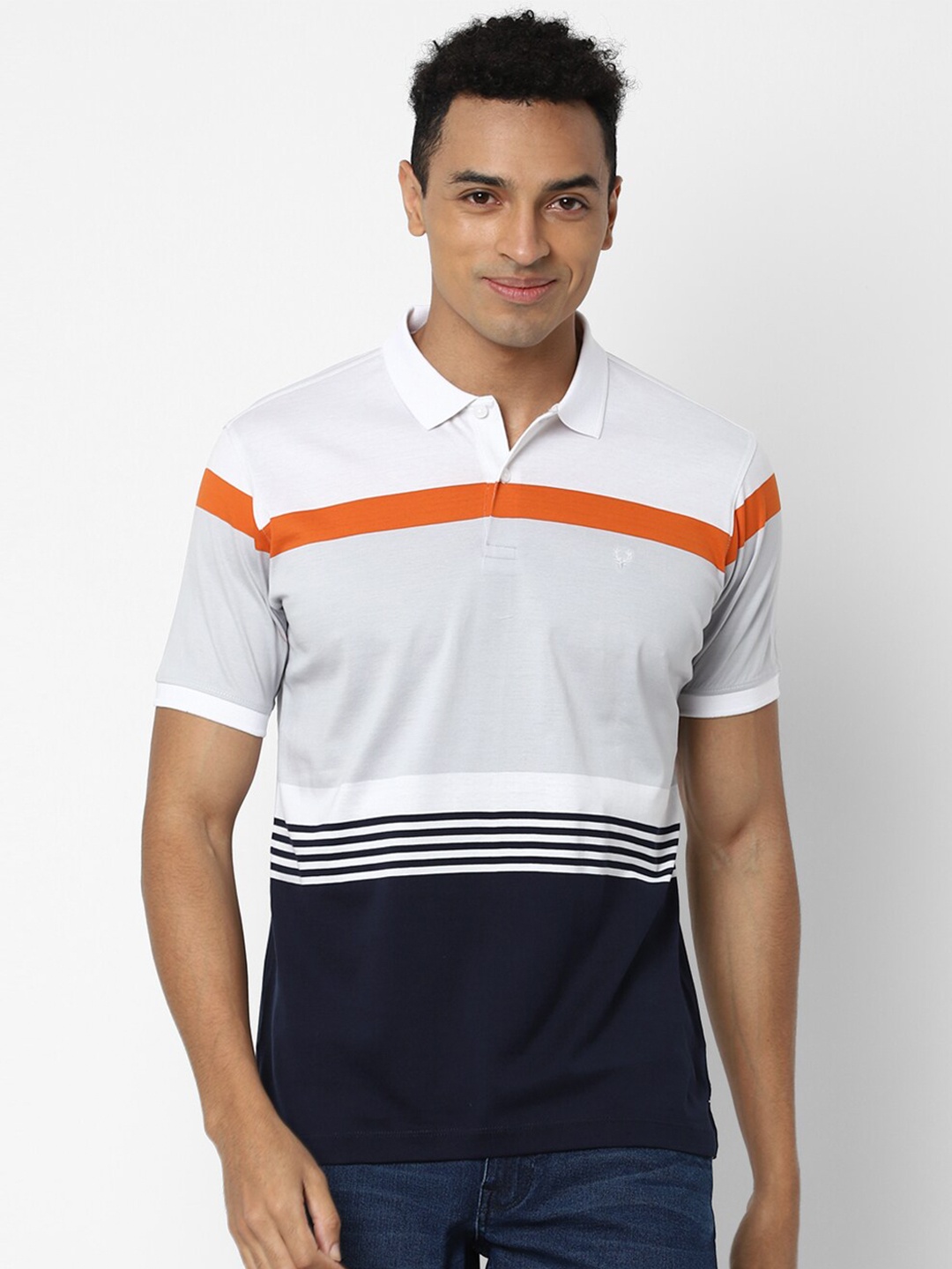 

Allen Solly Men White Striped Polo Collar T-shirt