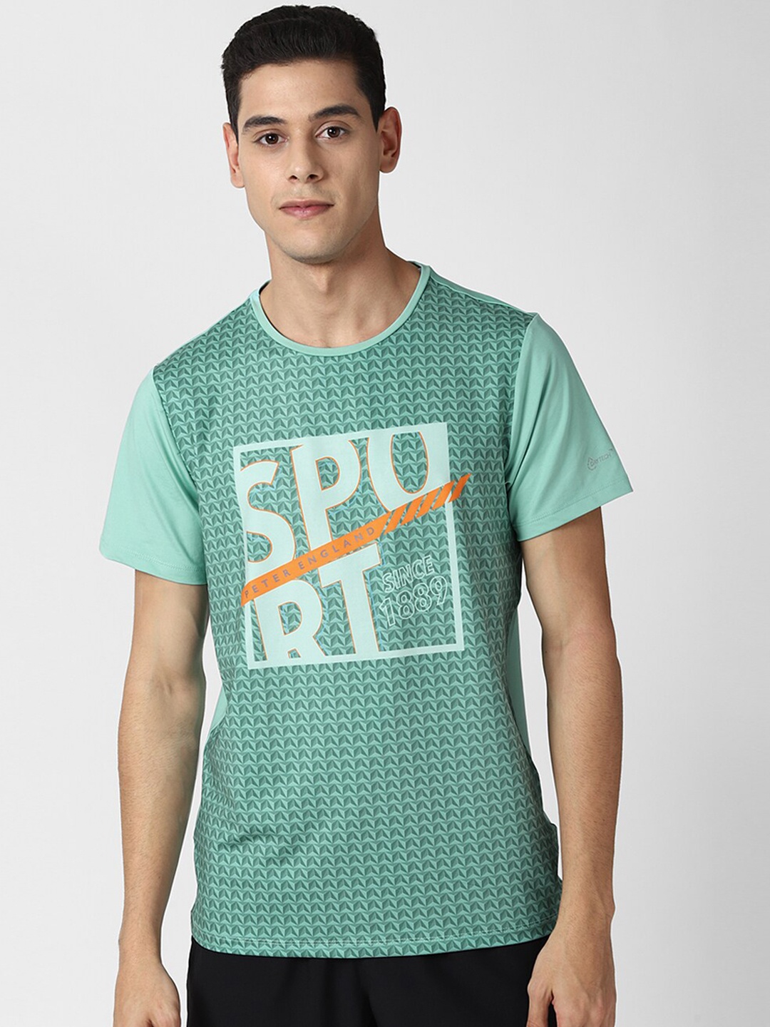 

Peter England Men Sea Green Printed T-shirt