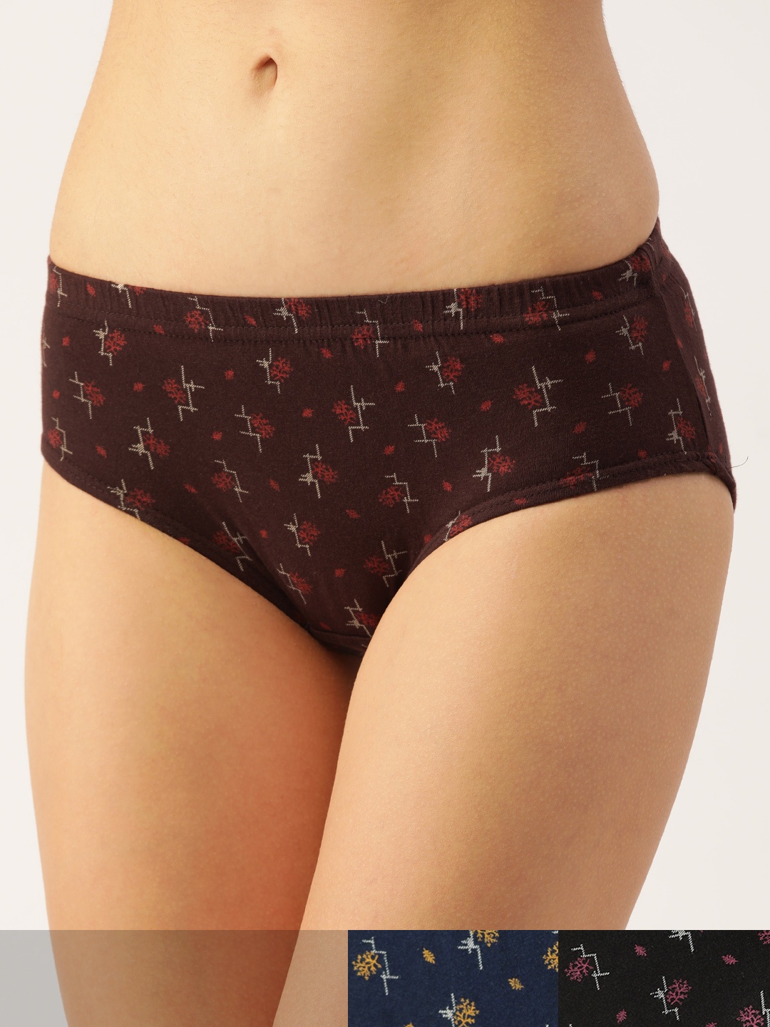 

Lady Lyka Women Pack of 3 Geometric Print Cotton Hipster Briefs, Black