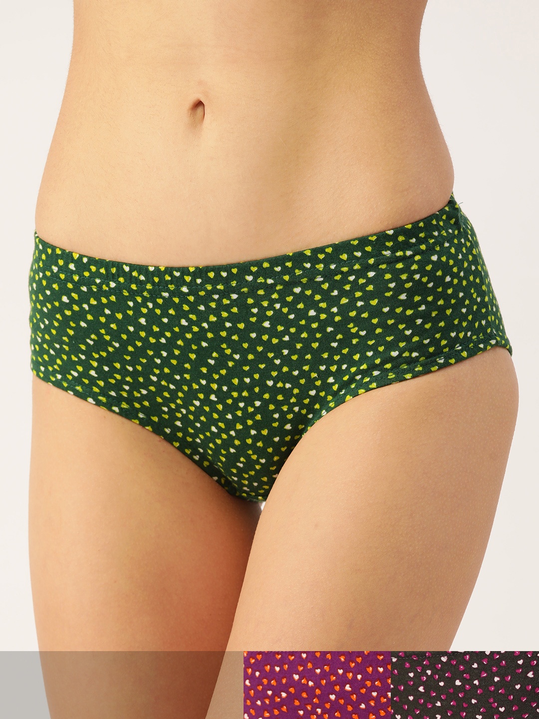 

Lady Lyka Women Pack of 3 Geometric Print Cotton Hipster Briefs, Green