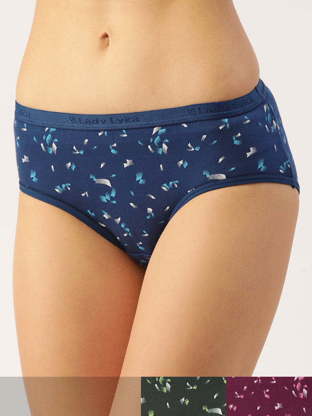 

Lady Lyka Women Pack of 3 Geometric Print Cotton Hipster Briefs, Purple