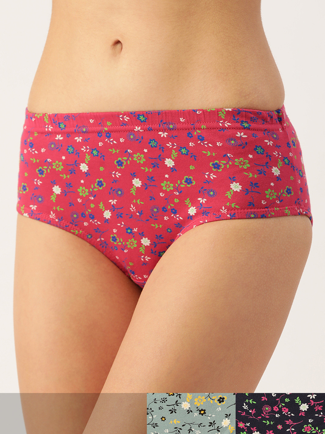 

Lady Lyka Women Pack of 3 Floral Print Cotton Hipster Briefs, Pink