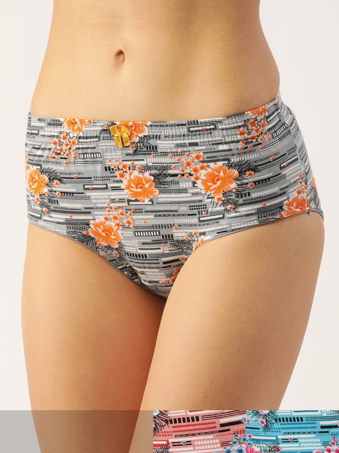

Lady Lyka Women Pack of 3 Floral Print Cotton Hipster Briefs, Grey
