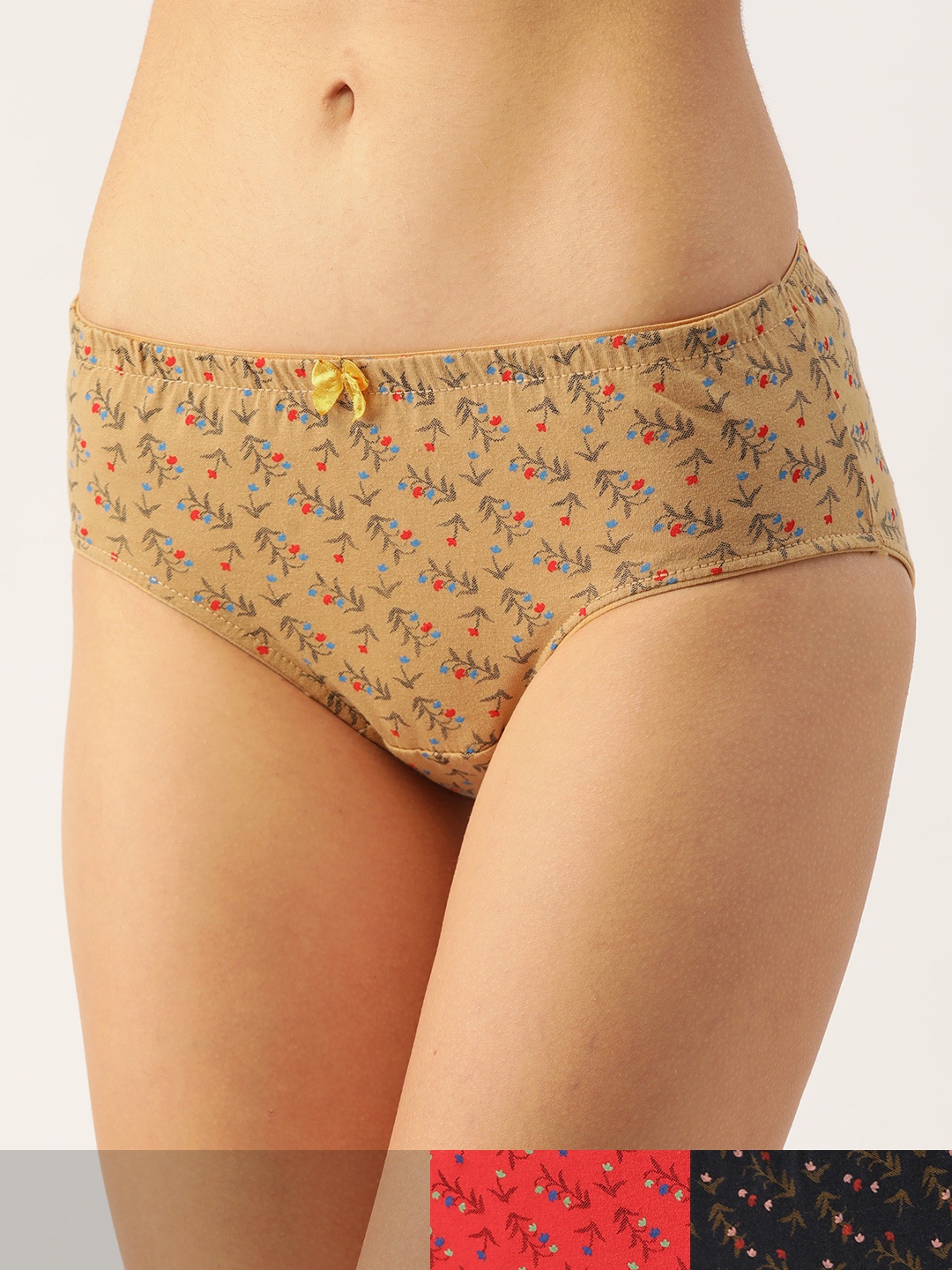

Lady Lyka Women Pack of 3 Floral Print Cotton Hipster Briefs, Red