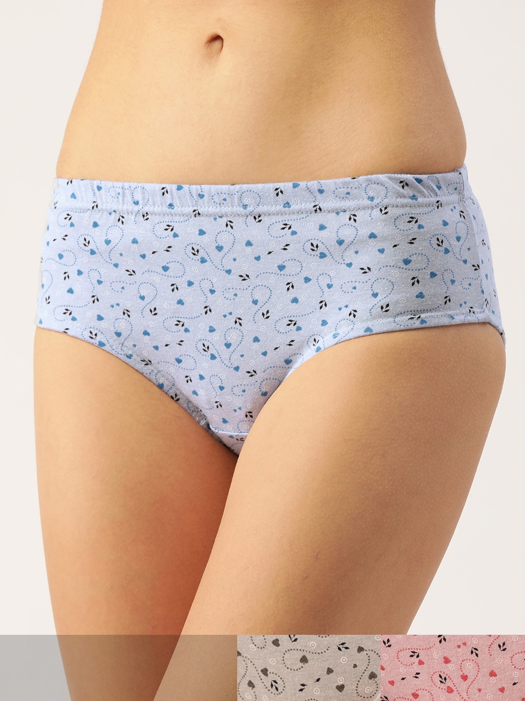 

Lady Lyka Women Pack of 3 Floral Print Cotton Hipster Briefs, Blue