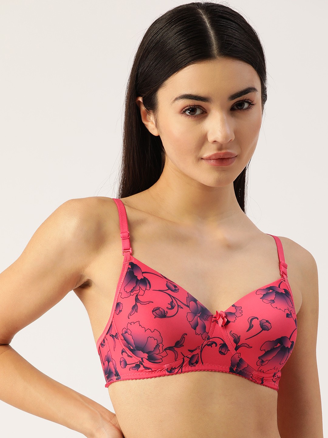 

Lady Lyka Pink & Navy Blue Floral Bra Lightly Padded