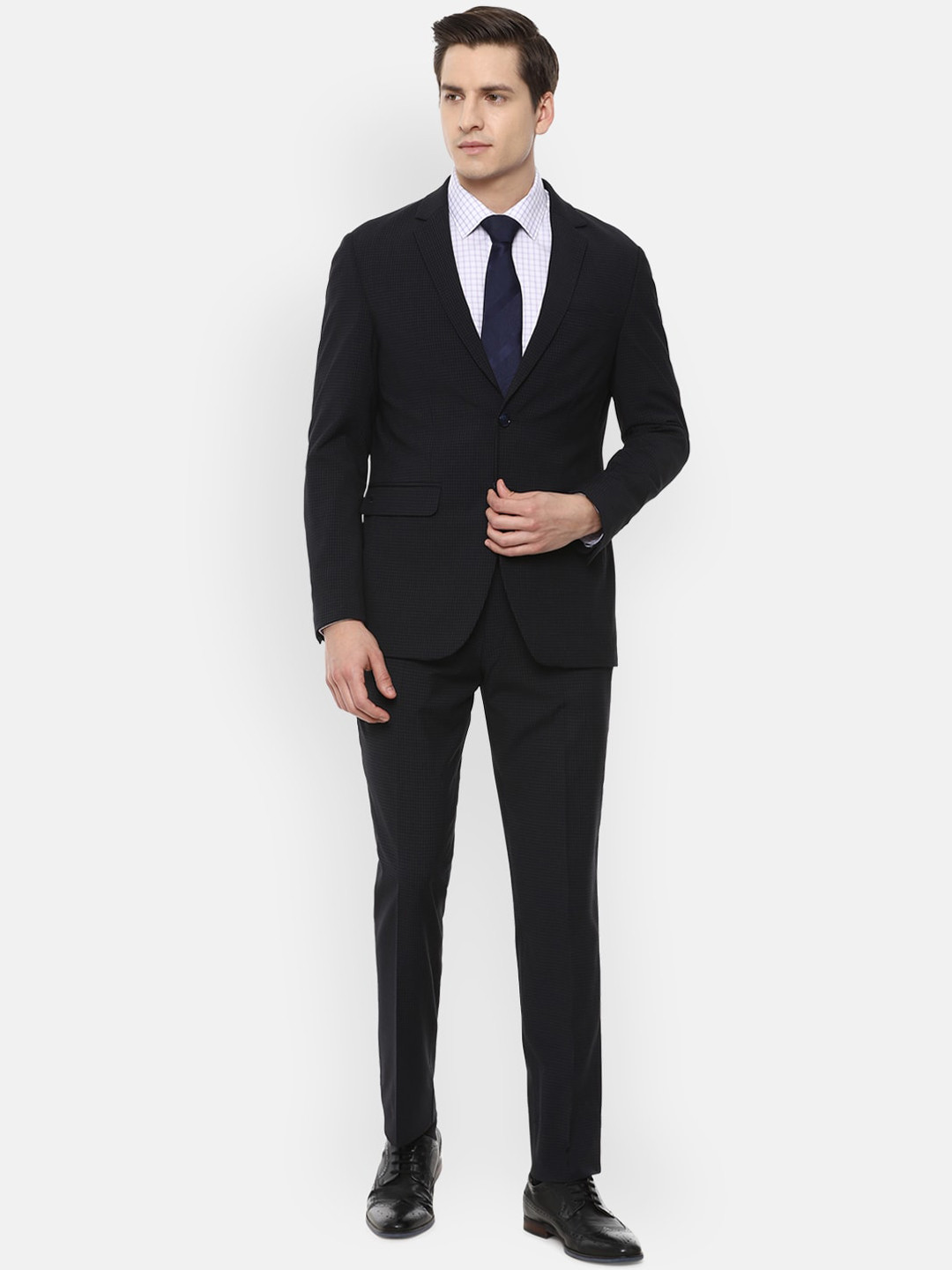 

Louis Philippe Men Black Checked Single-Breasted Slim-Fit 2-Piece Suit