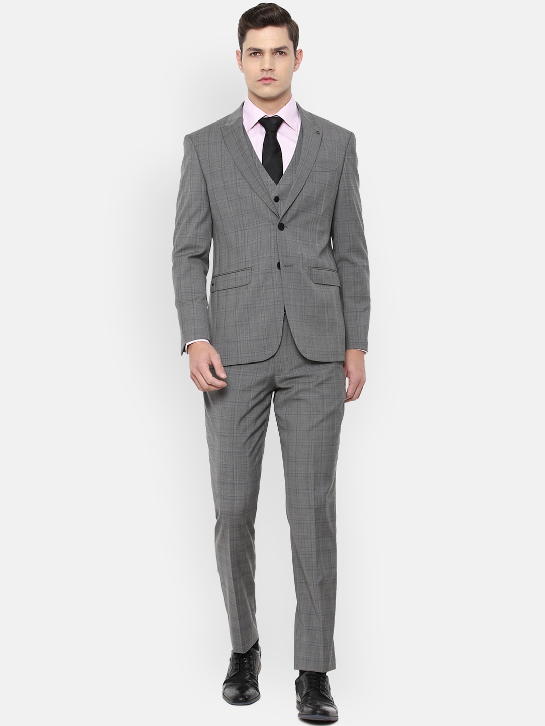 

Louis Philippe Permapress Men Grey Checked Single-Breasted Slim-Fit 3-Piece Formal Suit