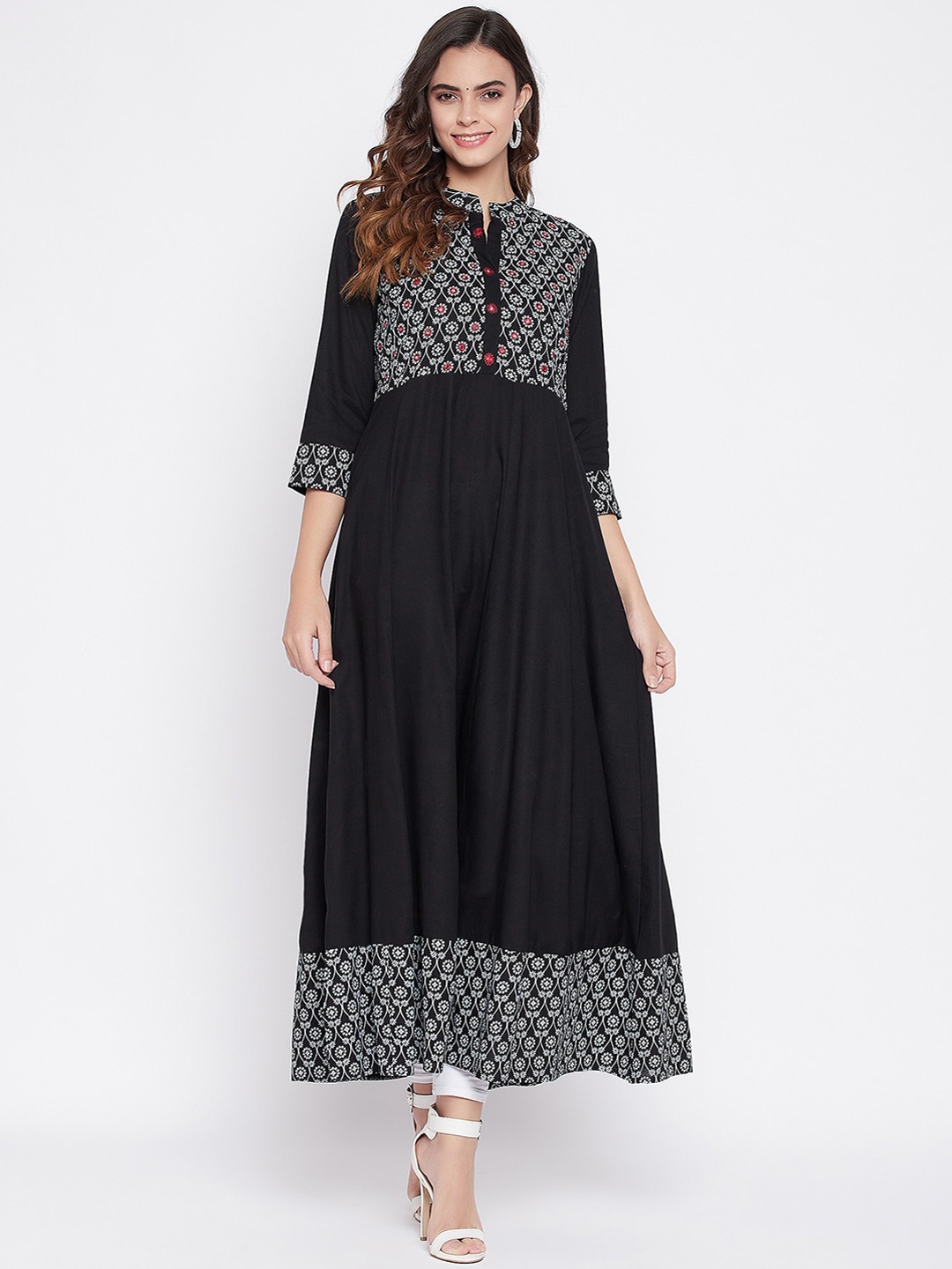 

Prakhya Women Black Ethnic Motifs Yoke Design Thread Work Anarkali Kurta
