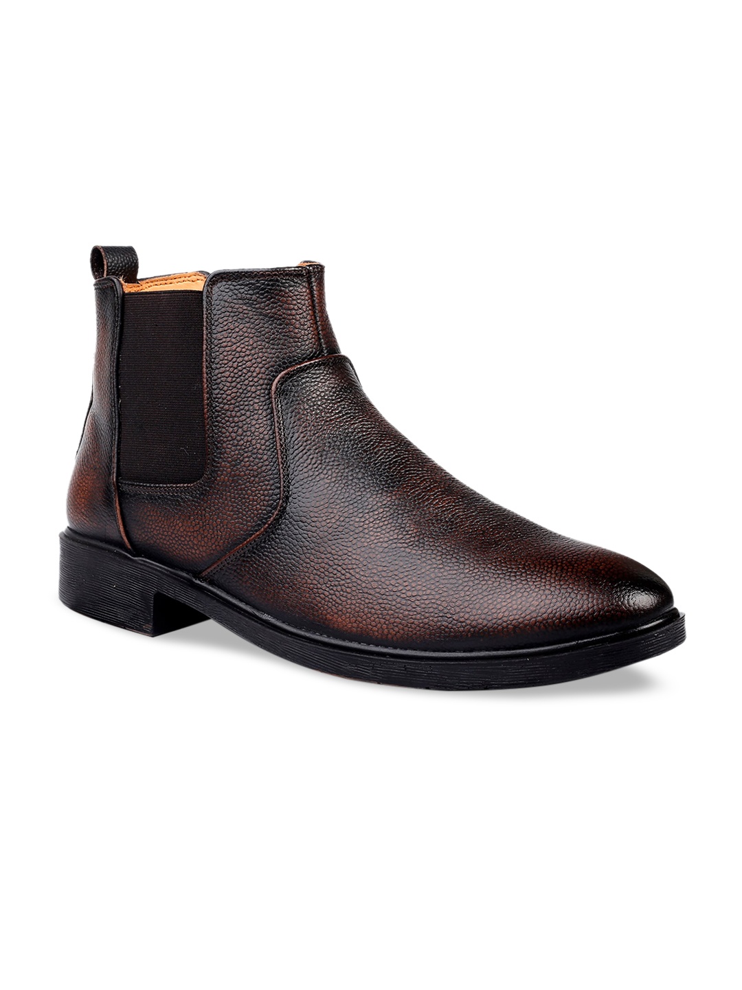 

bacca bucci Men Brown Textured Leather High-Top Flat Boots