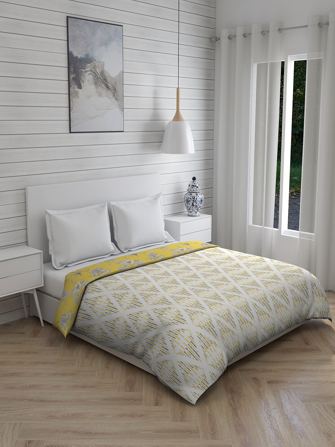 

Layers Yellow & White Striped AC Room 120 GSM Double Bed Comforter