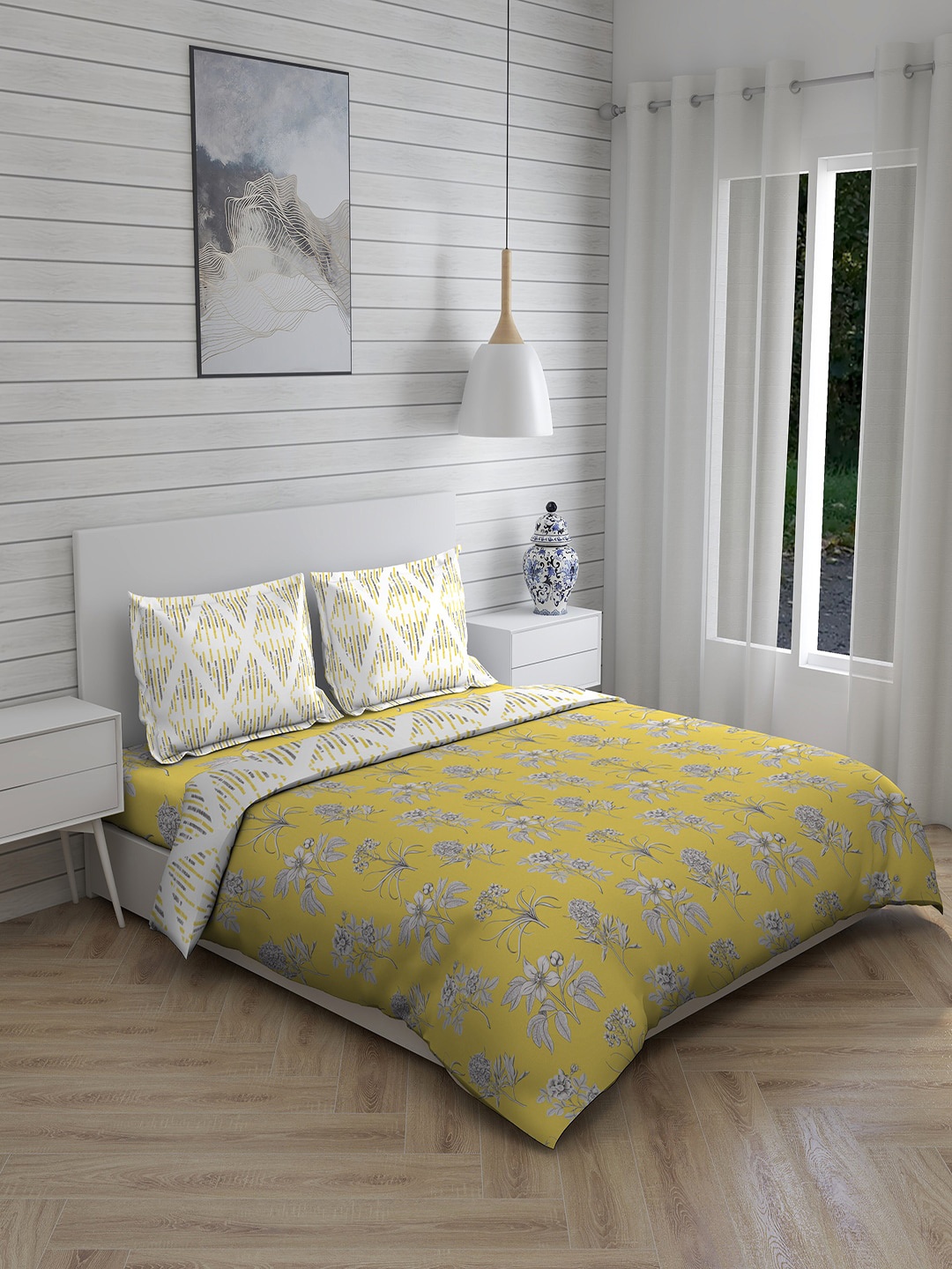 

Layers Olive Green & Grey Printed Double King Bedding Set