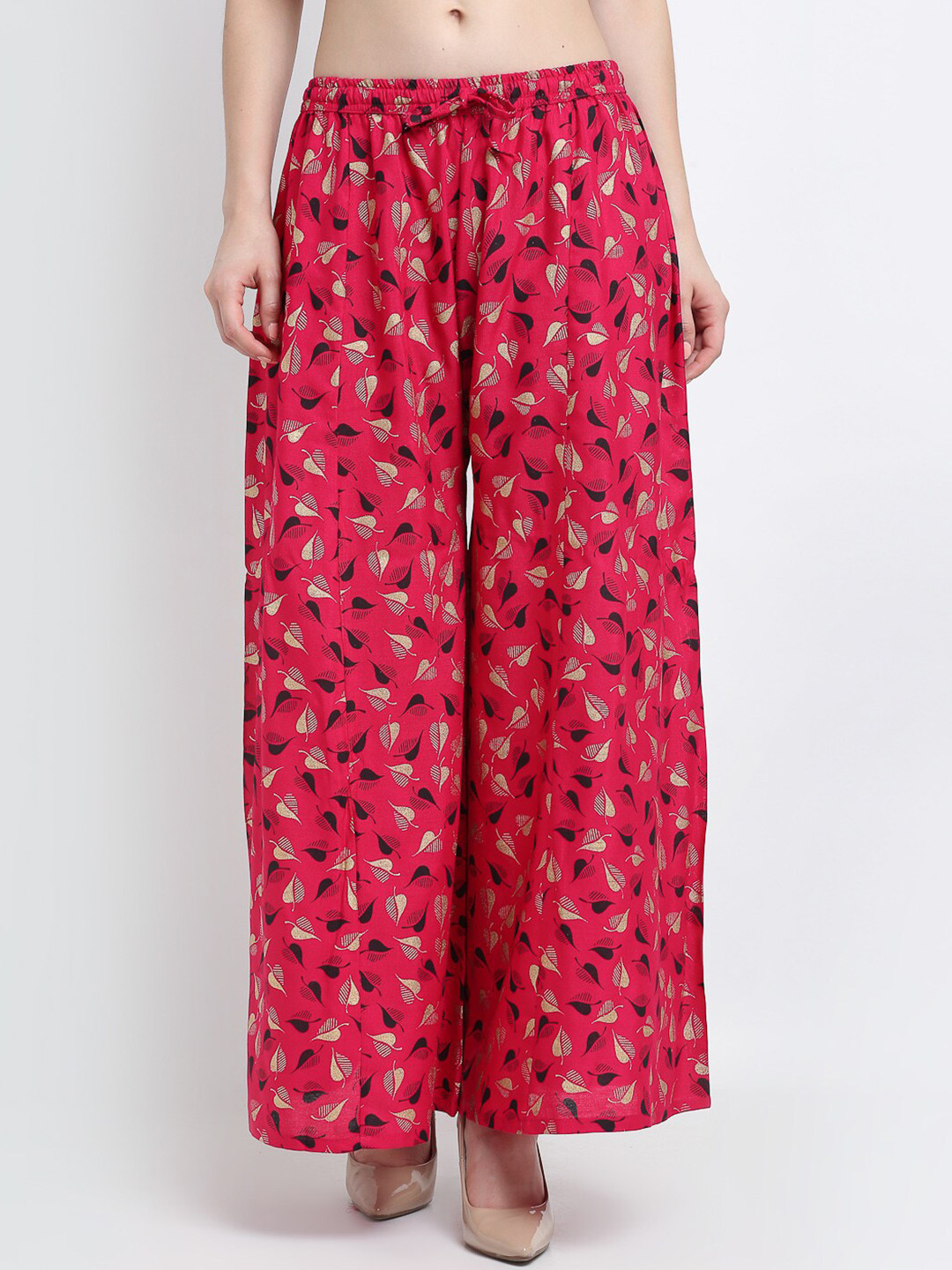 

Jinfo Women Pink & Black Printed Flared Ethnic Palazzos