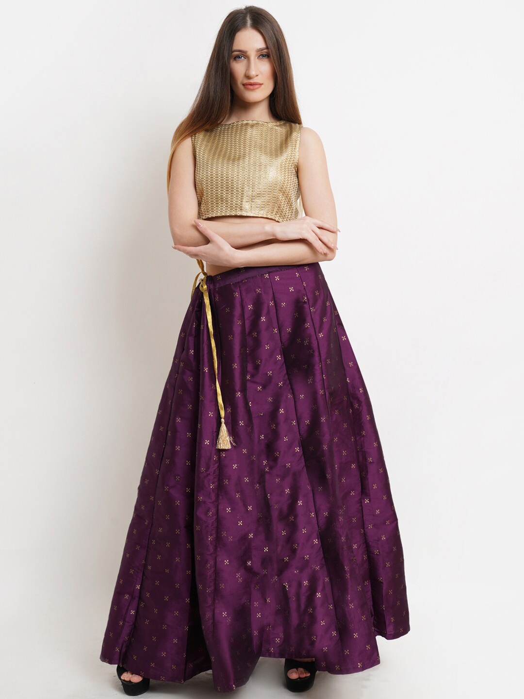 

Purple State & Beige Semi-Stitched Lehenga & Unstitched