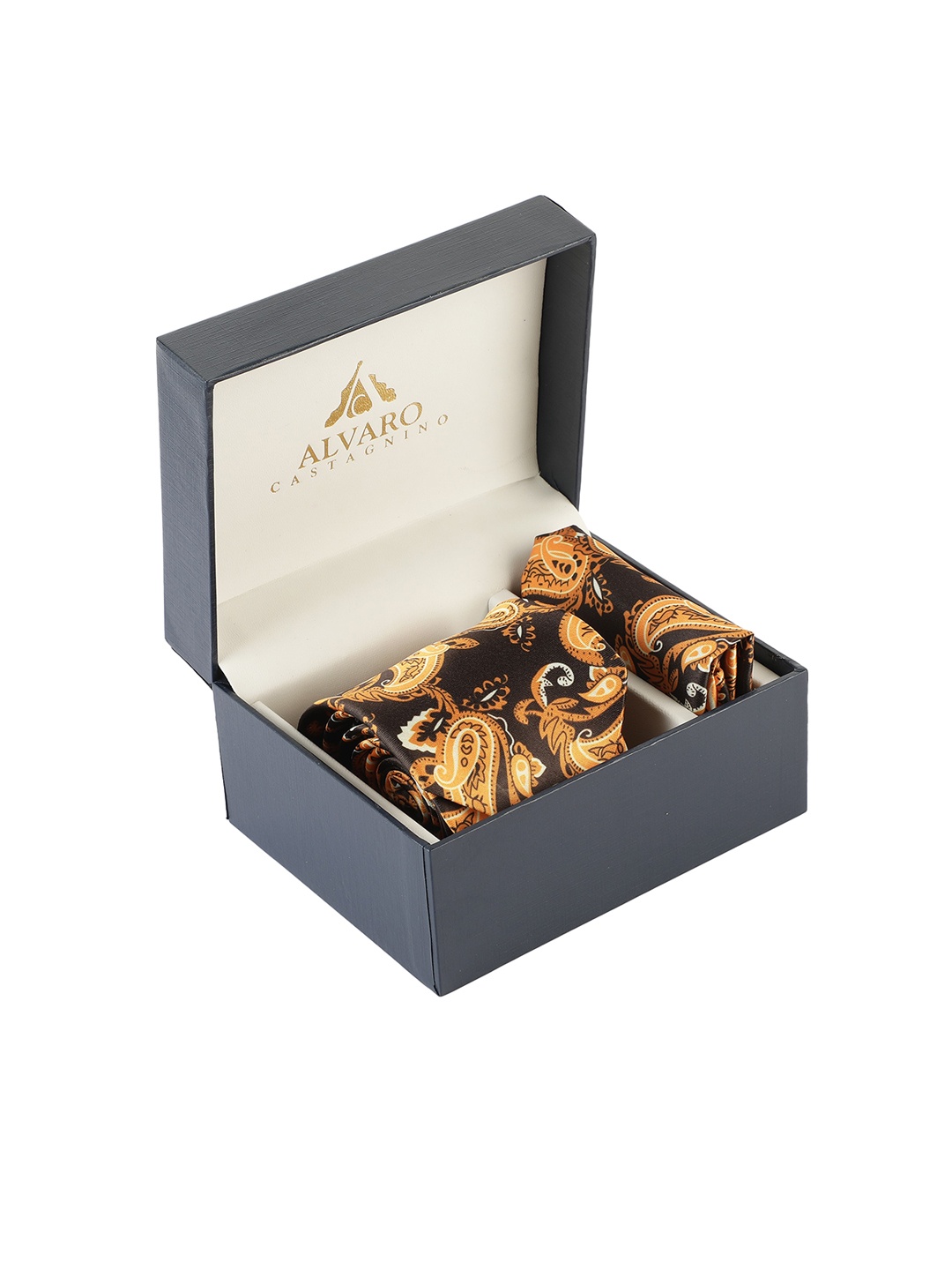 

Alvaro Castagnino Men Gold-Toned & Brown Printed Accessory Gift Set