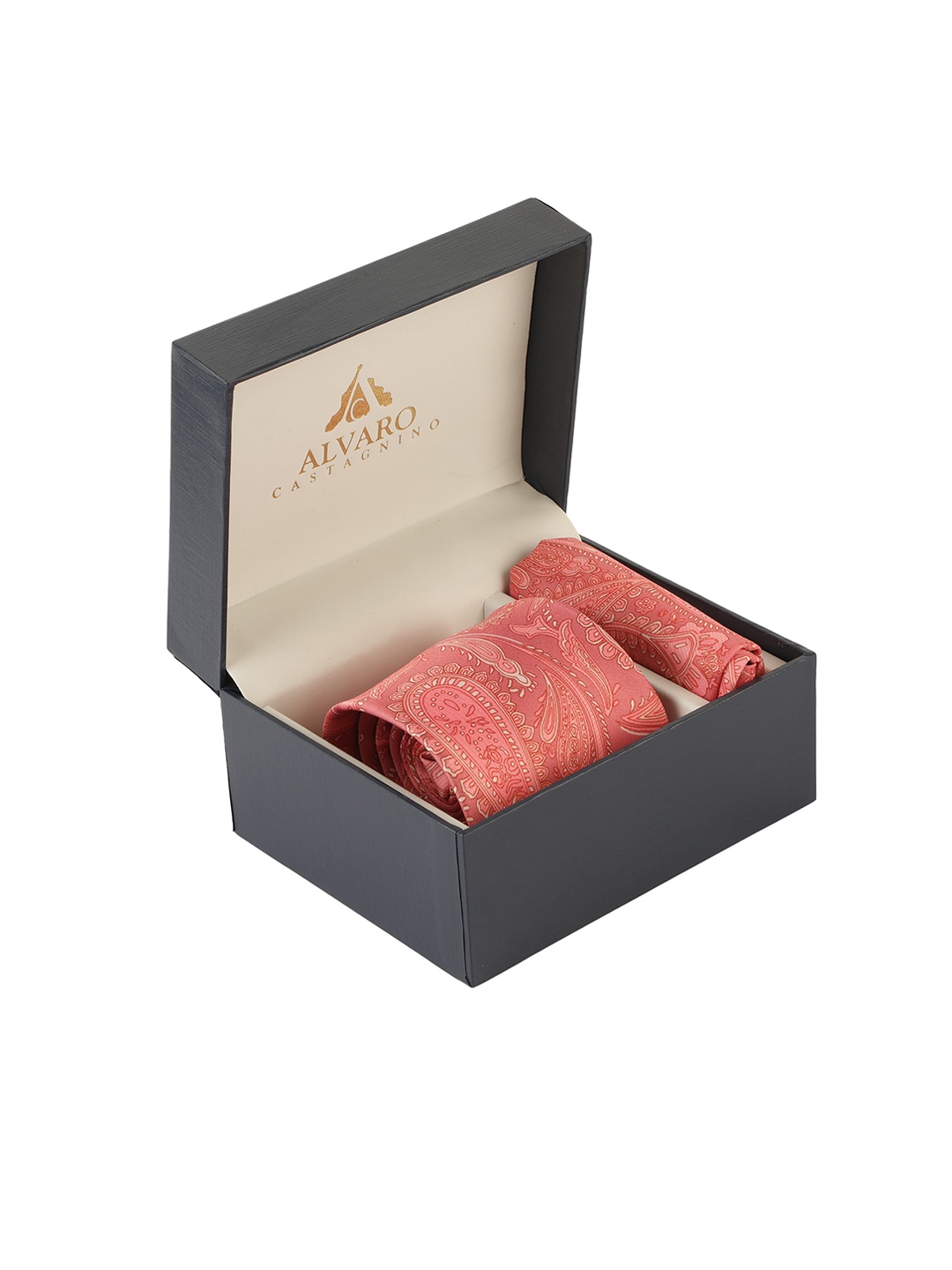 

Alvaro Castagnino Men Peach-Coloured Paisley Printed Accessory Gift Set