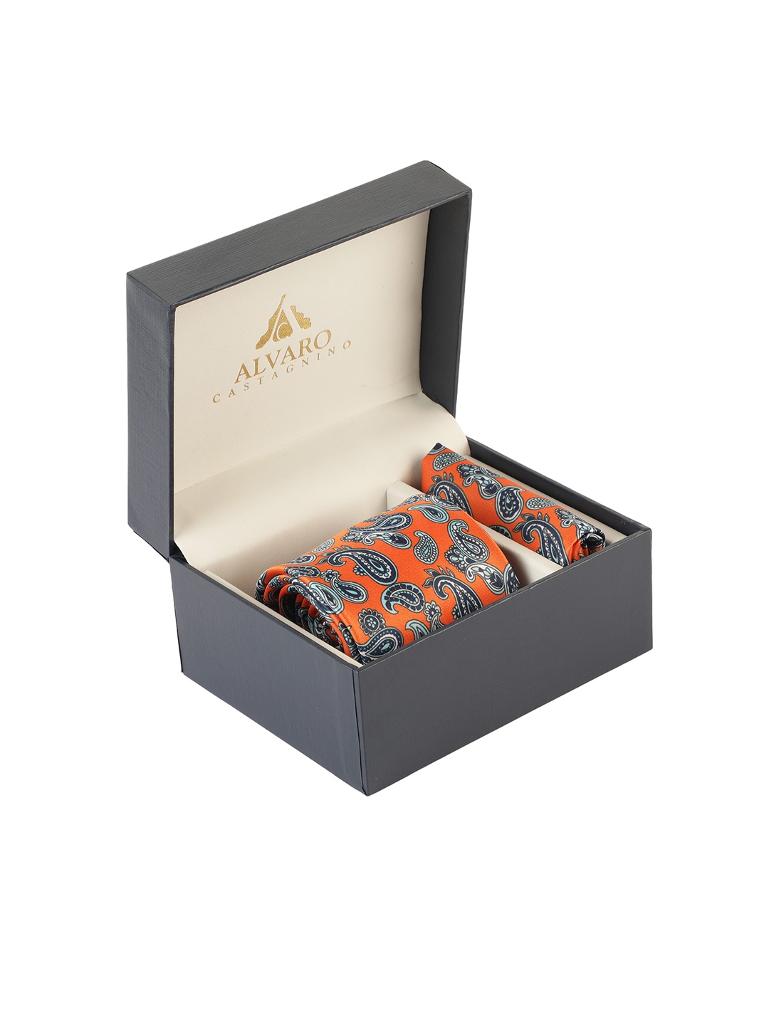

Alvaro Castagnino Men Orange & Blue Paisley Printed Accessory Gift Set