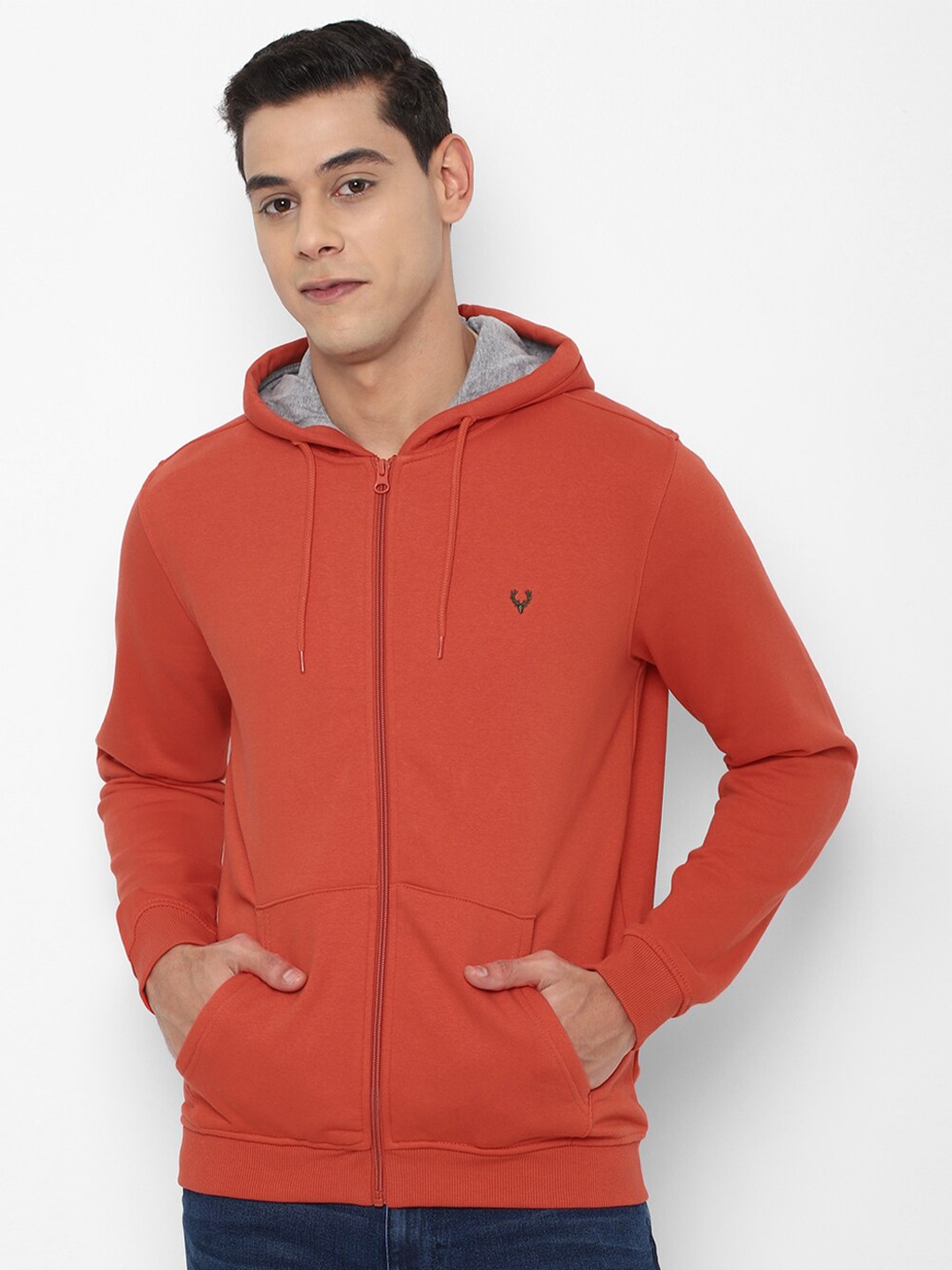 

Allen Solly Men Rust Hooded Pure Cotton Sweatshirt