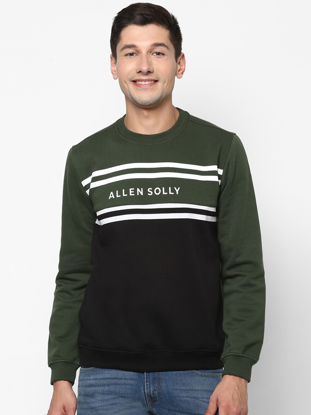 

Allen Solly Men Olive Green & Black Brand Logo Printed Sweatshirt