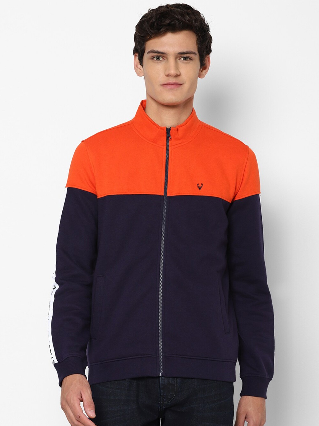 

Allen Solly Men Navy Blue & Red Colourblocked Sweatshirt