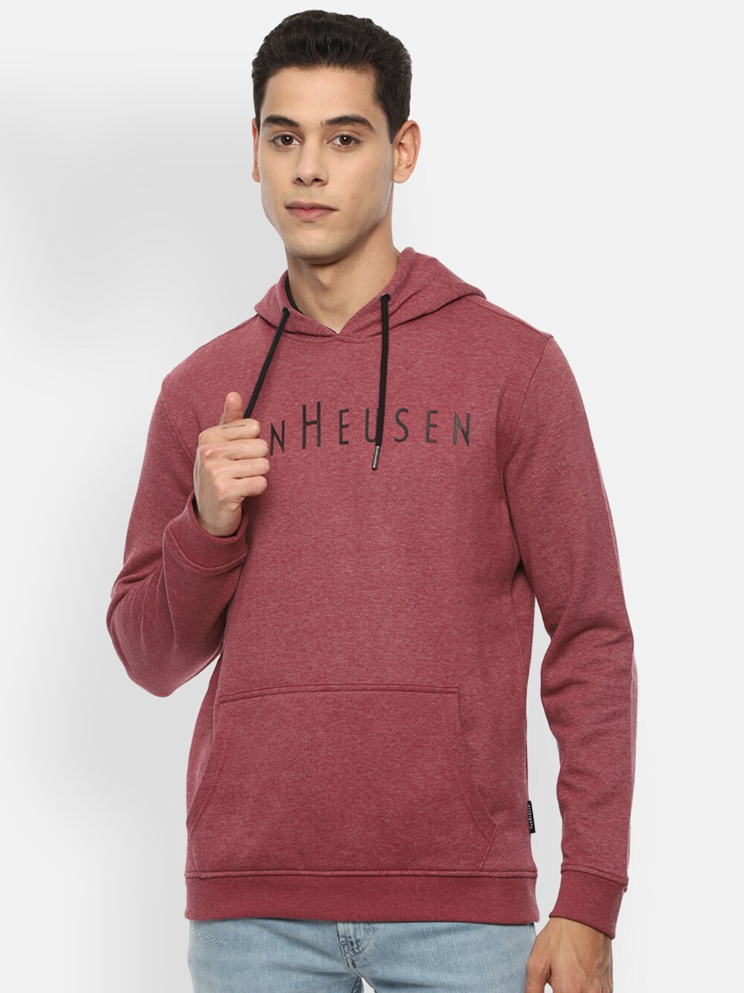 

Van Heusen Sport Men Maroon & Black Brand Logo Printed Hooded Sweatshirt