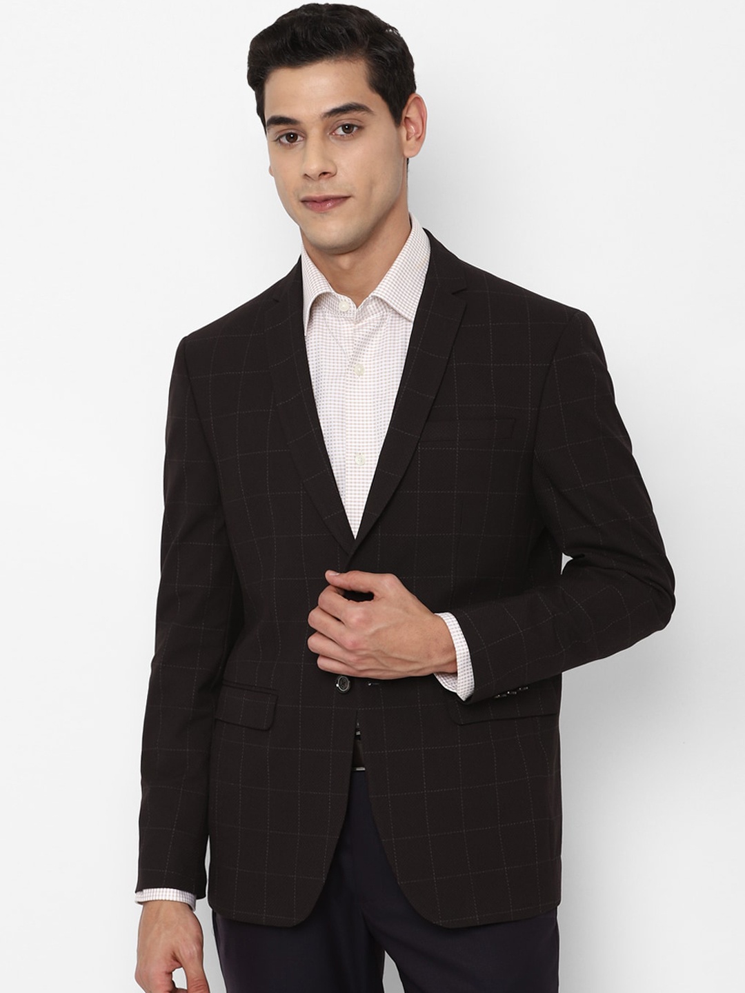 

Allen Solly Men Brown Checked Single-Breasted Slim-Fit Formal Blazer