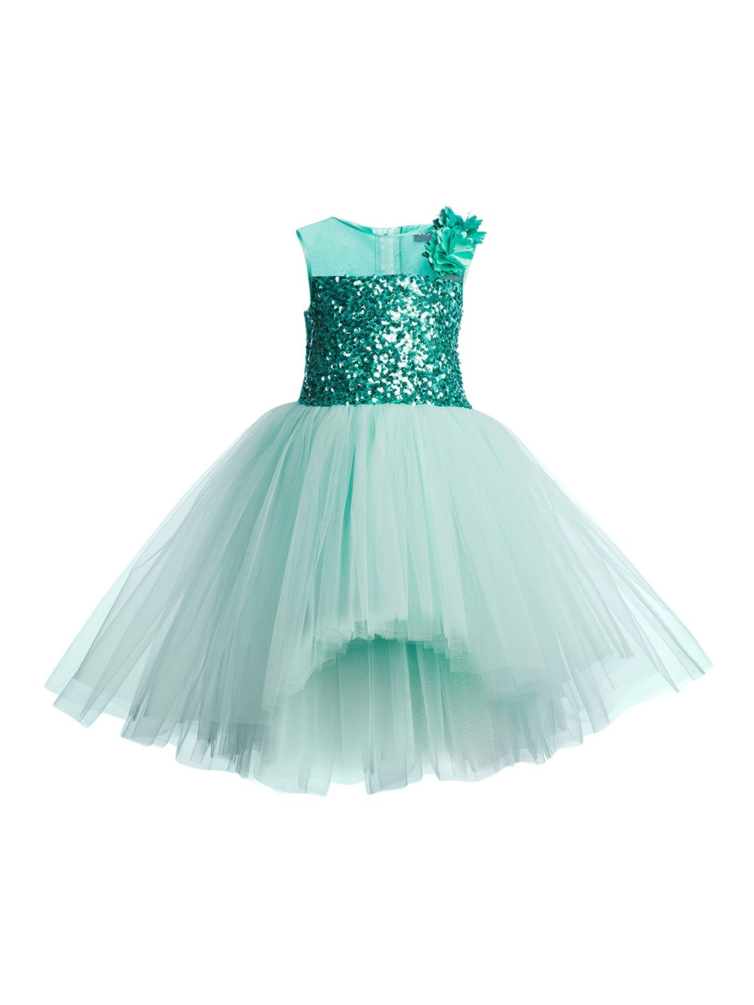 

Toy Balloon kids Sea Green Embellished Sequined Net Dress