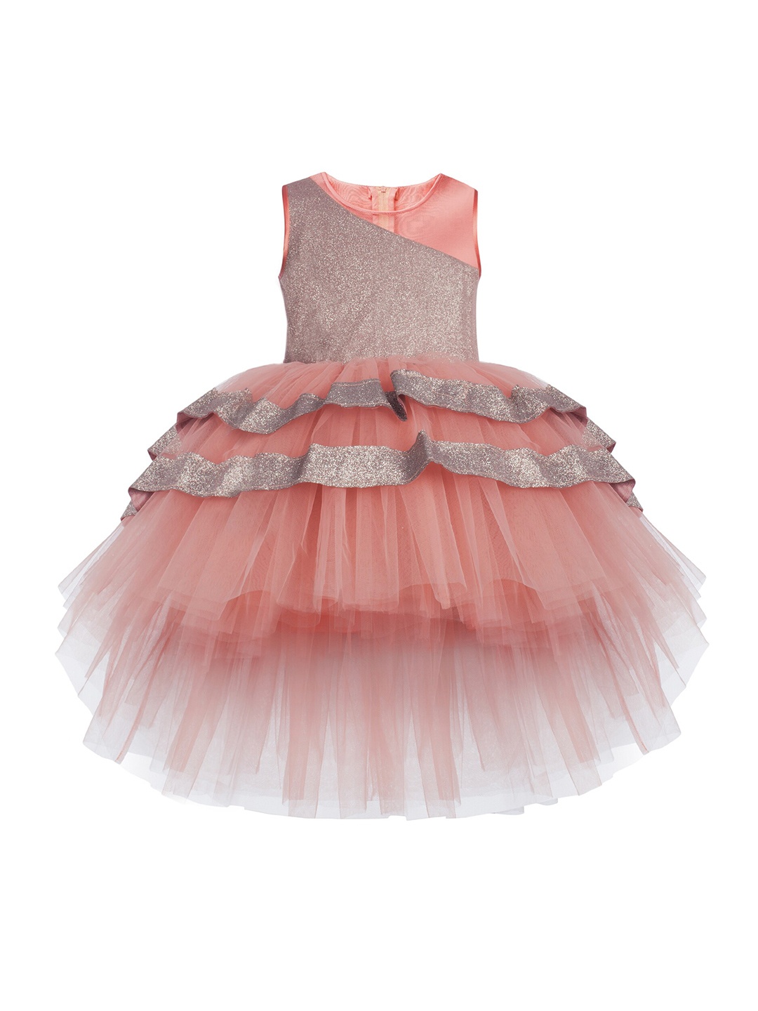 

Toy Balloon kids Peach-Coloured Layered Net Dress
