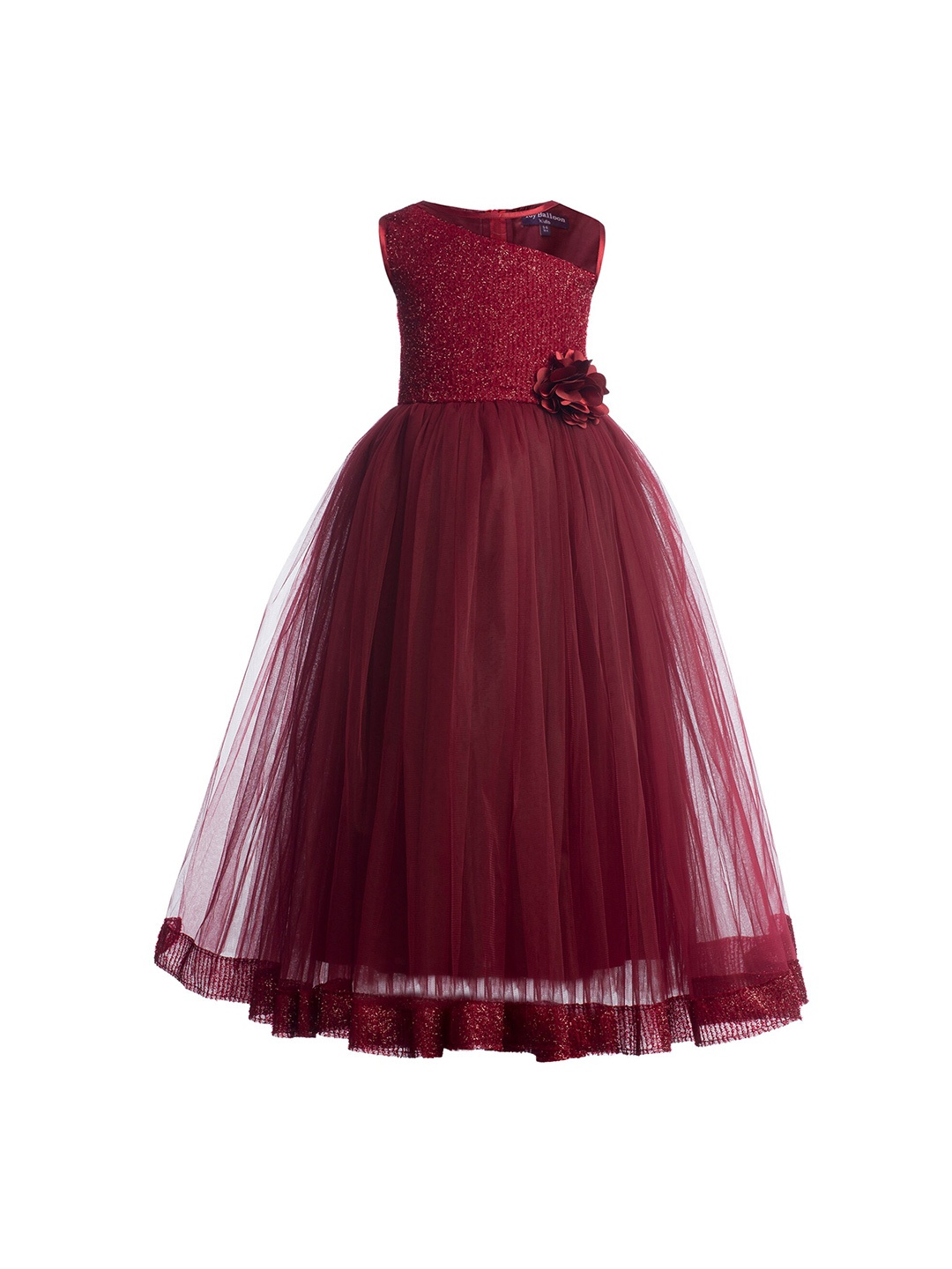 

Toy Balloon kids Maroon Layered Net Maxi Gown Dress