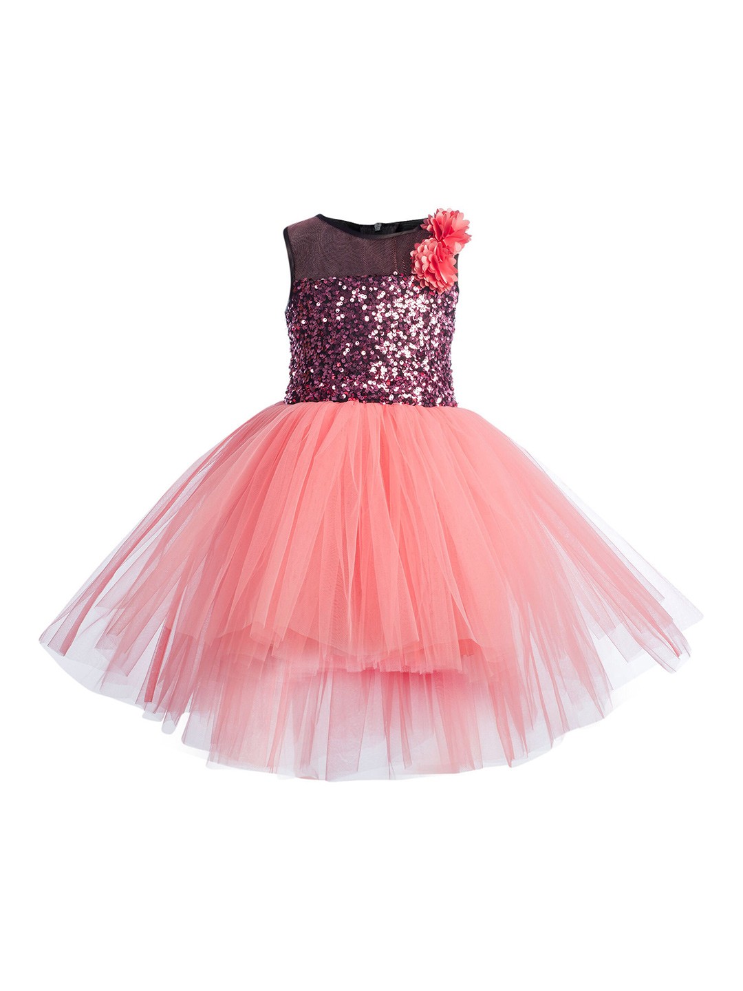 

Toy Balloon kids Orange Embellished Layered Net Dress
