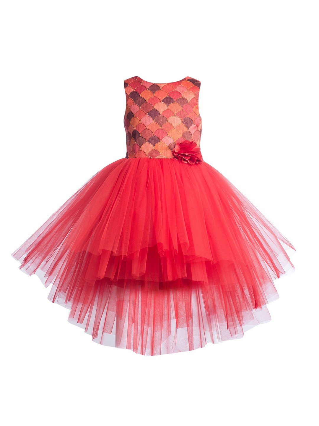 

Toy Balloon kids Red Embellished High-Low Net Fit & Flared Dress