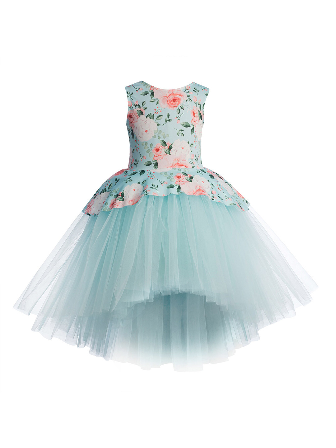 

Toy Balloon kids Blue Floral Layered Hi-Low Net Dress