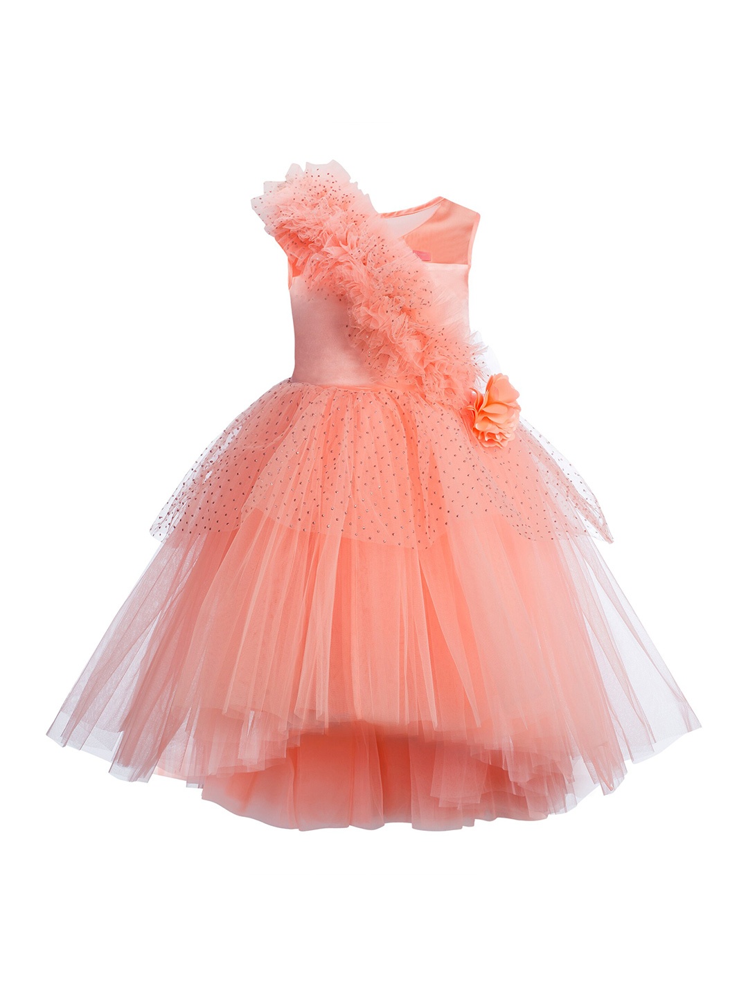 

Toy Balloon kids Peach-Coloured Embellished Layered Net Maxi Dress