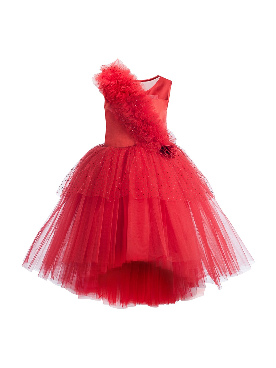 

Toy Balloon kids Red Layered Net Maxi Dress