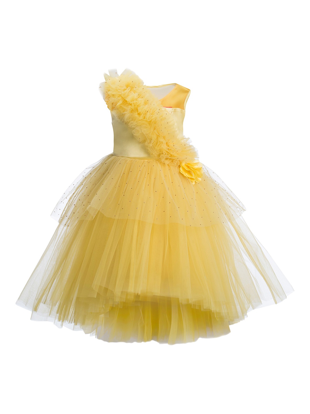 

Toy Balloon kids Yellow Layered Net Hi-Low Maxi Dress