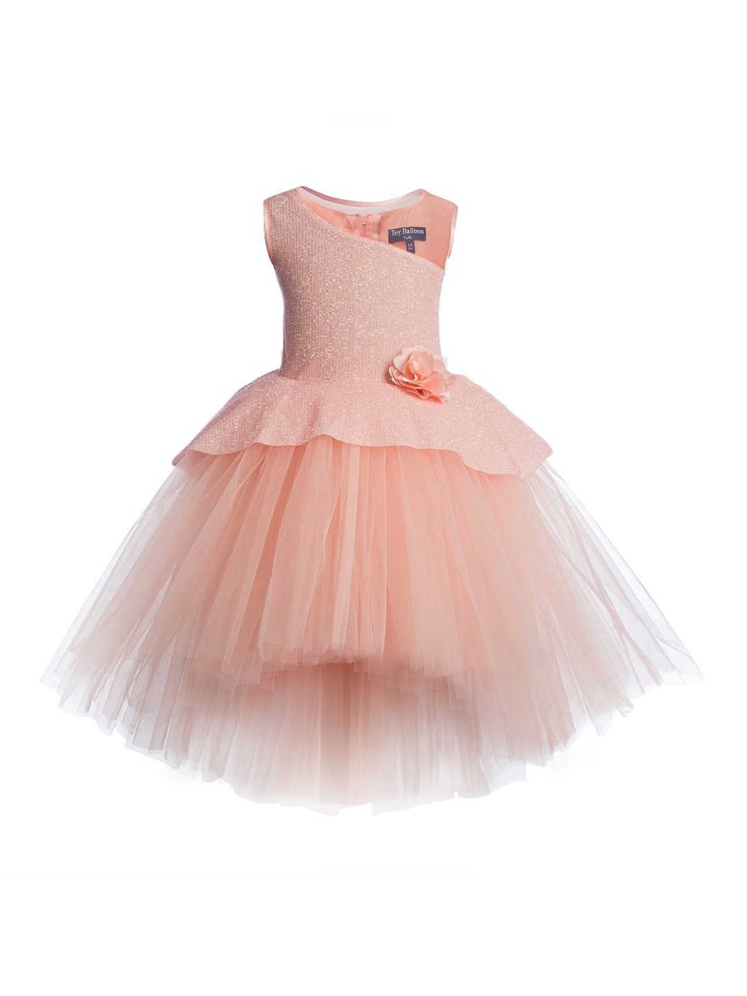 

Toy Balloon kids Peach-Coloured Embellished Layered Net Dress