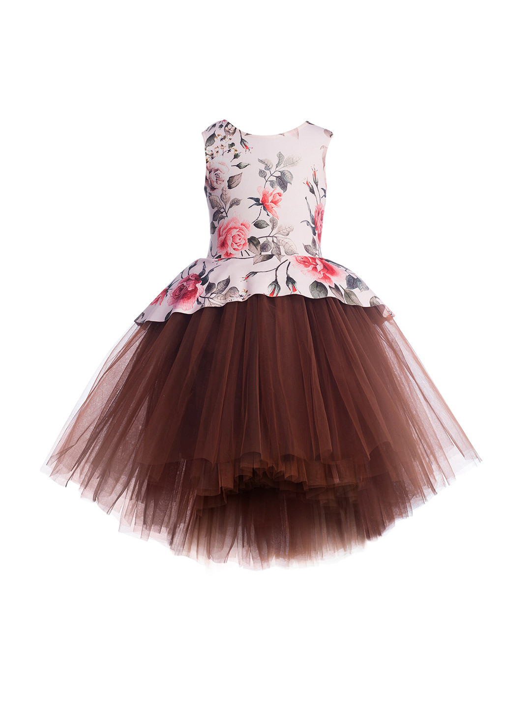 

Toy Balloon kids Brown Floral Layered Net Dress