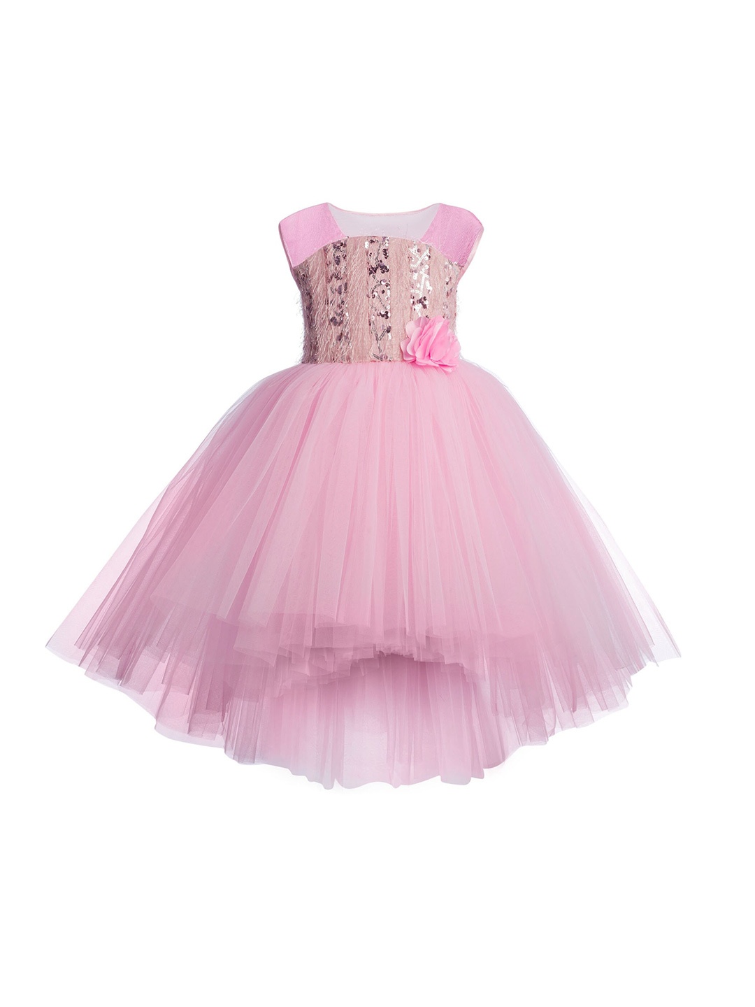 

Toy Balloon kids Pink Embellished Layered Hi-Low Net Dress