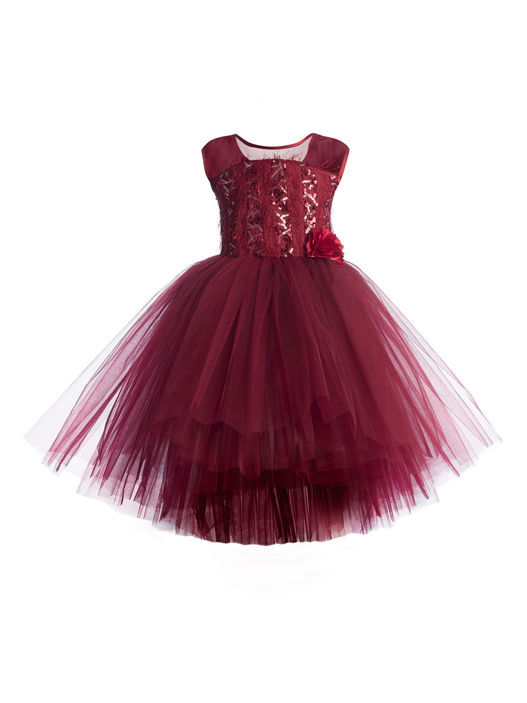 

Toy Balloon kids Maroon Layered Net Dress