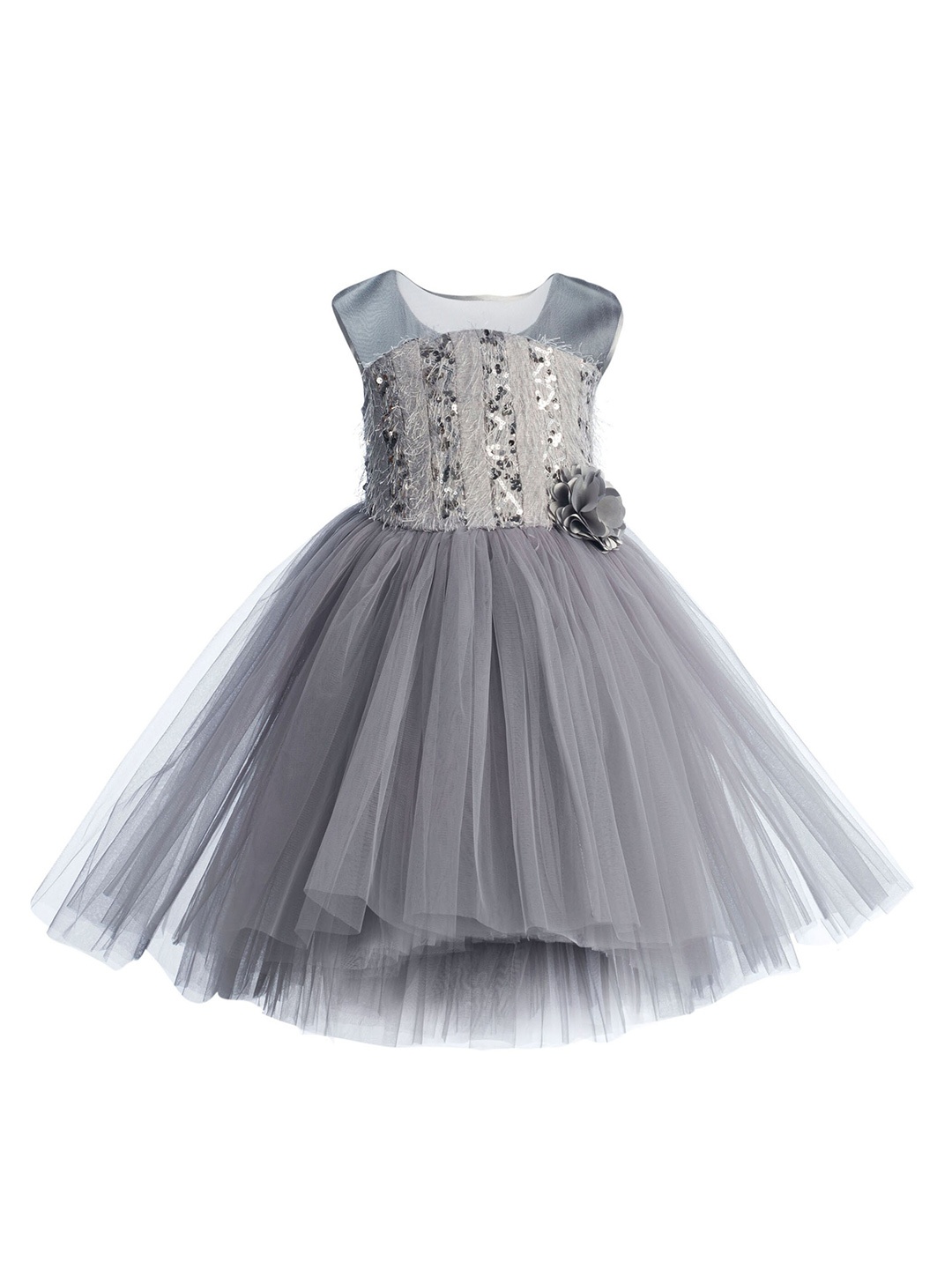 

Toy Balloon kids Grey Embellished Layered Net Dress