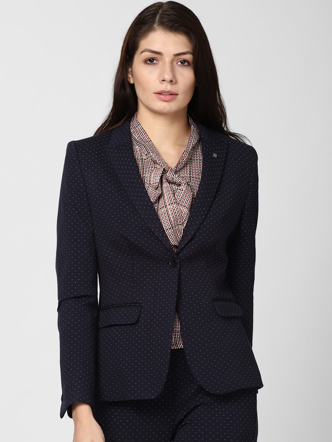 

Van Heusen Woman Women Navy Blue Printed Single-Breasted Formal Blazer